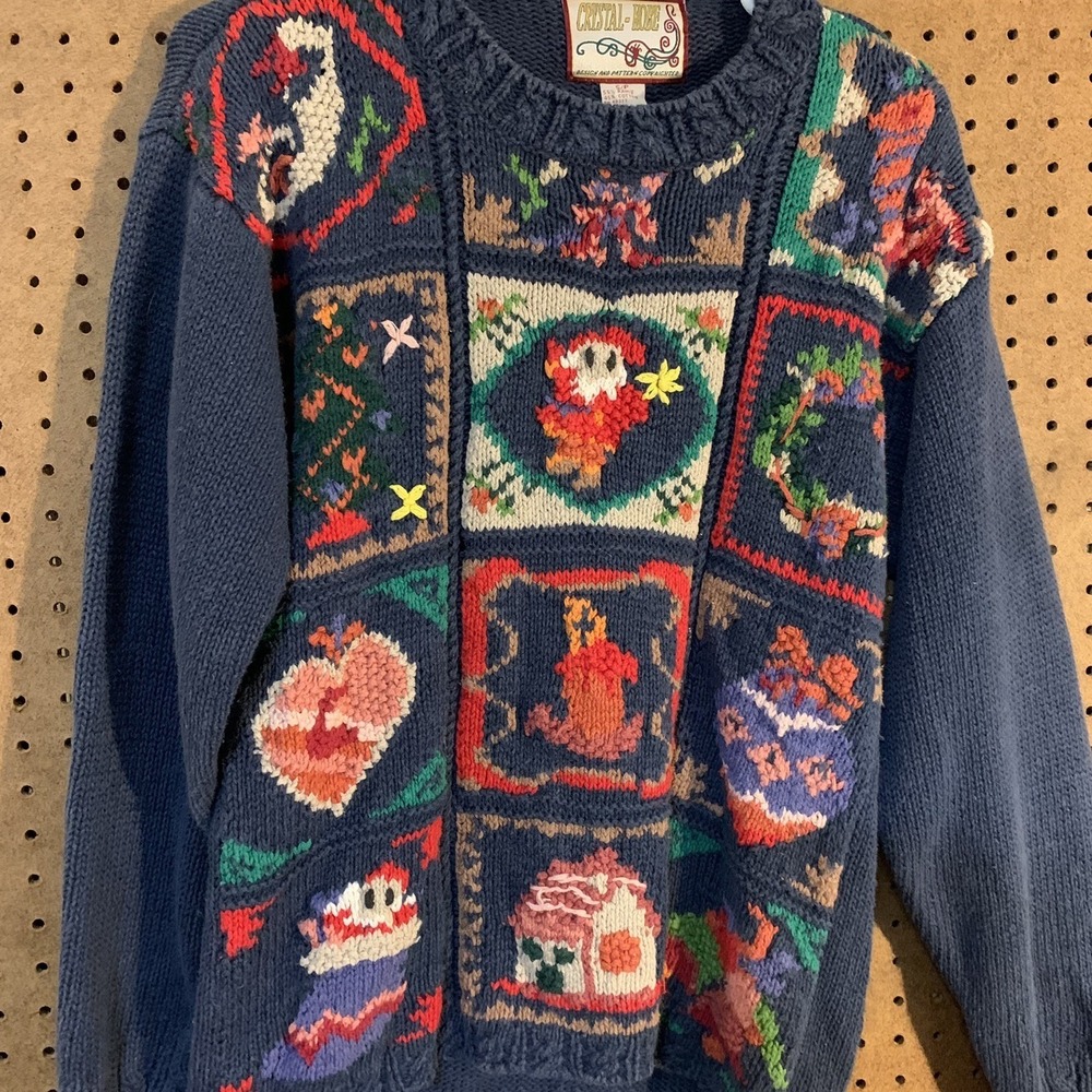 VTG Crystal Kobe Sweater S Christmas Patchwork Santa Gingerbread Ugly Holiday - Picture 2 of 4
